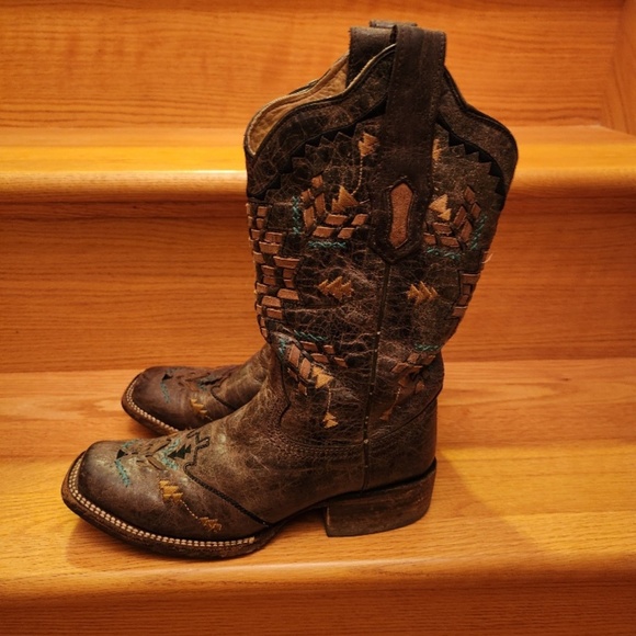 Womens Corral Leather Cango Tobacco Laser Woven Western Boots Size 6.5 M - Picture 3 of 6